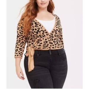 Torrid Leopard Print Wrap Crop Knit Sweater Size 2X